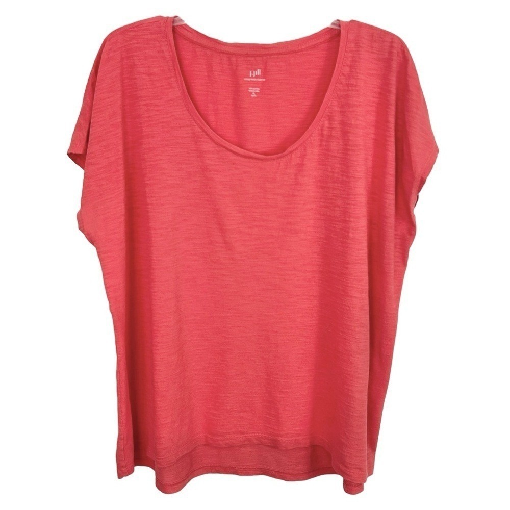 J. JILL T-SHIRT Knit TOP XL 16 18 Petite Scoop Neck Slub Tee Coral Cotton Casual